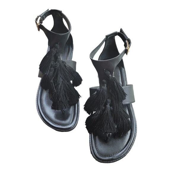 Michael Kors Gallagher Thong Sandals Womens Size 8.5M Black Leather T-Strap - Picture 2 of 7